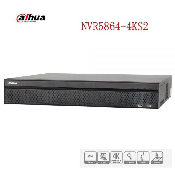 Dahua NVR5864-4KS2 NVR snemalnik za nadzorne kamere (64 kanalov, H265, 320Mbps pasovna širina snemanja, HDMI + VGA, 3xUSB, 8x Sata, I / O, Raid)