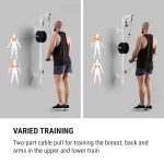 KLARFIT Hangman, naprava za vadbo, Stenska montaža, 100kg 2,5m kabel, palica za triceps, bela barva - Image 2