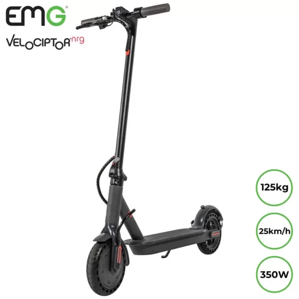 Električni skiro TREVI Velociptor NRG ES86W, 8.5'', zložljiv, LED osvetlitev, LED prikazovalnik, do 25 km/h, 350W motor, baterija 36V 7.5Ah, do 125kg, črn