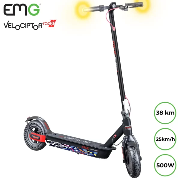 Električni skiro TREVI Velociptor RACER 2 ES106EW, 500W motor, 10" Honeycomb pnevmatike, LED osvetlitev, brezplačna aplikacija, zložljiv, zaslon, 36V 10Ah baterija, domet do 38km, smerniki, črn