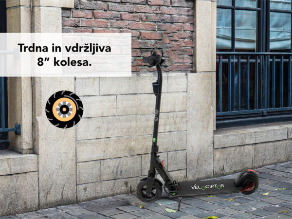 Električni skiro TREVI Velociptor SKILL ES80W, 8'', zložljiv, LED osvetlitev, LED prikazovalnik, do 25km/h, 350W, Baterija 3.6V/5Ah, Amortizer, do 120kg, črne barve - Image 4