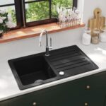 Greatstore Granitno enojno kuhinjsko korito z odcejevalnikom reverzibilno črno - Image 3