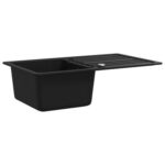 Greatstore Granitno enojno kuhinjsko korito z odcejevalnikom reverzibilno črno - Image 5