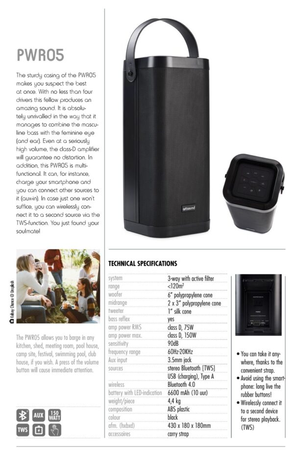 artsound PWR05, Bluetooth zvočnik 150W - Image 4