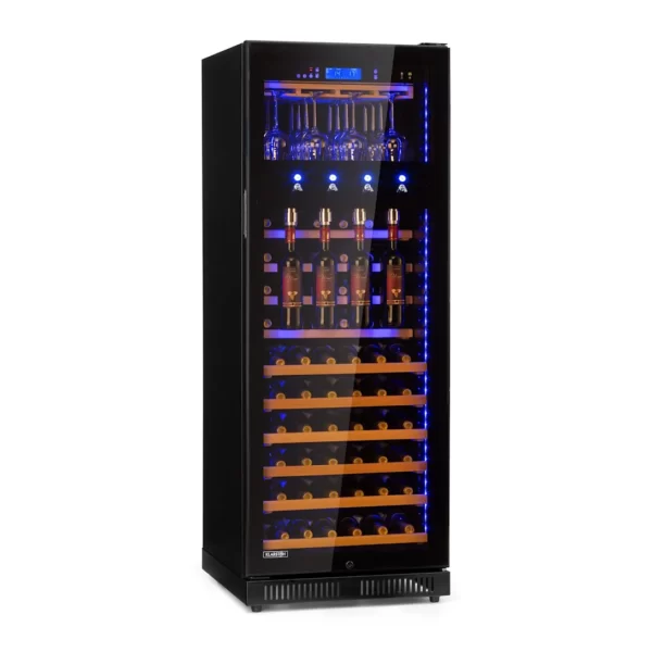 Klarstein First Class 84, hladilnik za vino, 4 točilne posode, 84 steklenic, 5–22 °C, črna