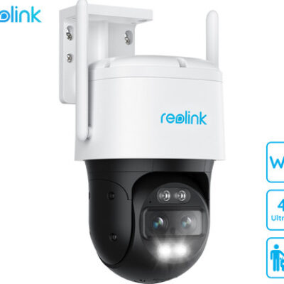 Reolink TrackMix WiFi IP kamera, dva objektiva, 4K Ultra HD, WiFi, vrtenje in nagibanje, IR nočno snemanje, LED reflektorji, aplikacija, vodoodporna, dvosmerna komunikacija, bela