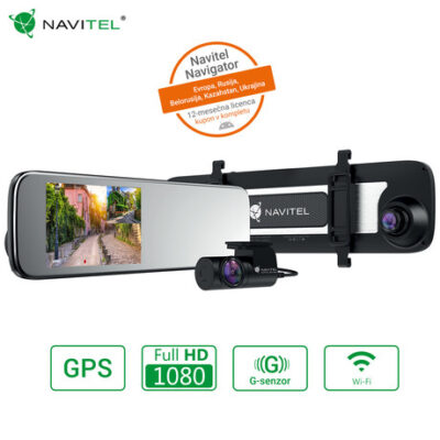 Pametno avto ogledalo NAVITEL MR450 GPS, prednja in zadnja avto kamera, Full HD, 5.5″ IPS zaslon, Night Vision, SONY senzor, GPS, aplikacija