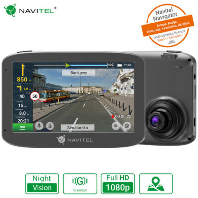 NAVITEL RE 5 DUAL avto kamera in navigacija, 2v1, Full HD, Night Vision, GPS, G-senzor, 5″ zaslon, 140° snemalni kot, darilni bon, siva