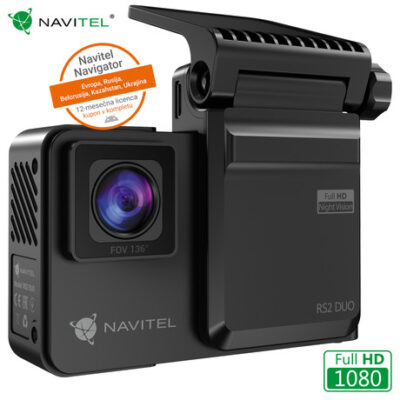 Avto kamera NAVITEL RS2 DUO, 2v1 prednja in notranja, 2″ zaslon, Night Vision, SONY senzor, magnetni nosilec, 136° snemalni kot, G-senzor, aplikacija