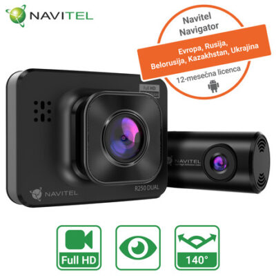 Avto kamera NAVITEL R250 Dual, + vzvratna kamera, Full HD, 2″ zaslon, Night Vision, 140° snemalni kot, G-senzor, aplikacija