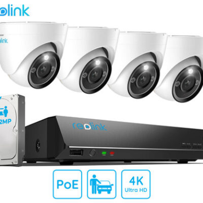 Reolink RLK8-1200D4-A varnostni komplet, 1x NVR snemalna enota (2TB) + 4x IP kamere D1200, zaznavanje gibanja, 4K Ultra HD+, IR LED, dvosmerna komunikacija, aplikacija, IP66