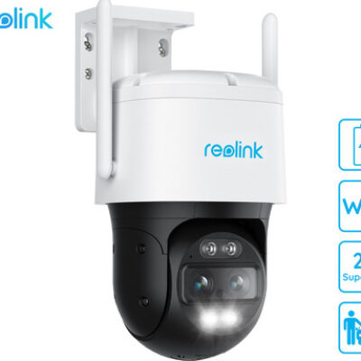 Reolink TrackMix WiFi Battery IP kamera, dva objektiva, 2K Super HD, WiFi, baterija vrtenje in nagibanje, IR nočno snemanje, LED reflektor, aplikacija, vodoodporna, dvosmerna komunikacija, bela