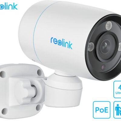 Reolink RLC-81PA IP kamera, 4K Ultra HD, PoE, 180° vrtenje, IR nočno snemanje, LED reflektor, aplikacija, IP67 vodoodpornost, dvosmerna komunikacija, bela