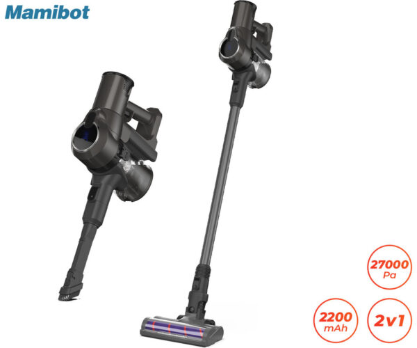 MAMIBOT Cordlesser V8 brezžični pokončni sesalnik, 2v1, 27000Pa, brezkrtačni motor, polnilna baterija, ultra lahka teža, tiho delovanje, siv (Graphite Gray)