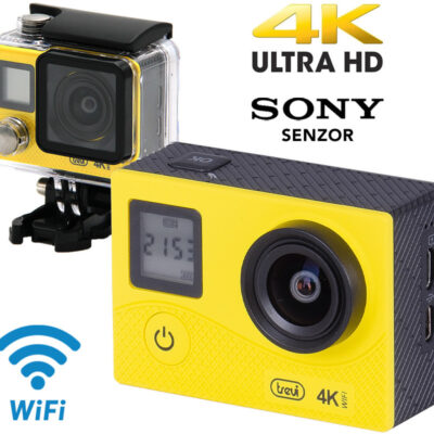 Aktivna športna kamera TREVI GO 2500-4K, 4K-UHD,WiFi, Sony senzor, vodoporno ohišje, dvojni zaslon, rumena