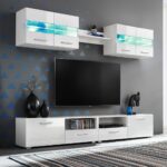 Stenska TV enota 5-delna z LED osvetlitvijo visok sijaj bela