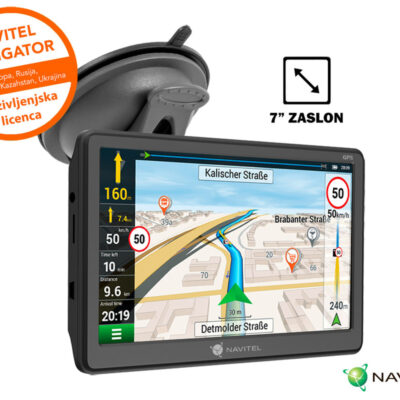 GPS navigacija NAVITEL E707 Magnetic, 7″ zaslon, baterija, magnetni nosilec, informacije o vožnji, karte za celotno Evropo