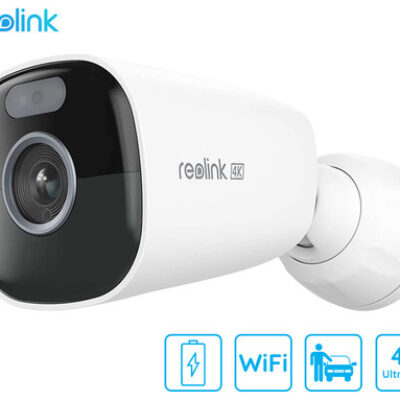 Reolink ARGUS B360 IP kamera, 4K 8MP Ultra HD, Dual WiFi, baterija, barvno nočno snemanje, LED reflektorji, aplikacija, vodoodporna, dvosmerna komunikacija, bela