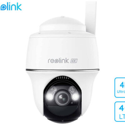 Reolink GO G440 IP kamera, 4K 8MP Ultra HD, 4G LTE, baterija, vrtenje in nagibanje, IR nočno snemanje, LED reflektor, aplikacija, IP64 vodoodpornost, dvosmerna komunikacija, bela