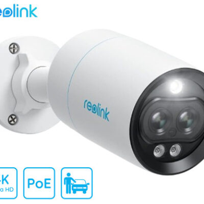 Reolink RLC-81MA IP kamera, dva objektiva, 4K 8MP Ultra HD, PoE, barvno nočno snemanje, LED reflektorji, aplikacija, IP66 vodoodpornost, dvosmerna komunikacija, bela