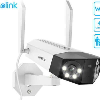 Reolink DUO W730 IP kamera, dva objektiva, 4K 8MP Ultra HD, Dual WiFi, 180° snemalni kot, IR nočno snemanje, LED reflektorji, aplikacija, IP66 vodoodpornost, dvosmerna komunikacija, bela