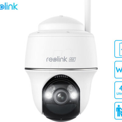 Reolink ARGUS B440 IP kamera, 4K 8MP Ultra HD, Dual WiFi, baterija, vrtenje in nagibanje, IR nočno snemanje, LED reflektorji, aplikacija, vodoodporna, dvosmerna komunikacija, bela