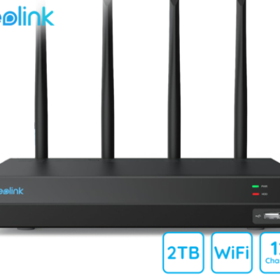 Reolink NVS12W snemalna enota, Dual WIFI 6, 2TB disk, priklop do 12 kamer, razširljiv spomin do 6TB, neprekinjeno snemanje, PoE / WiFi namestitev, črna