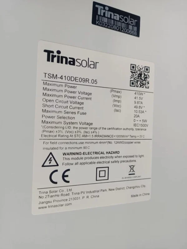 Solarni panel modul Trina Solar Vertex S 410Wp MONO 144 celic "all black" bela hrbtna folija Dim:1762×1134×30 mm - Image 6