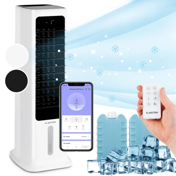 Klarstein Skytower 360° Smart, zračni hladilnik, 60 W, 450 m³/uro, 6 litrov, prenosni
