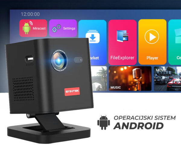 BYINTEK UFO P19 prenosni 3D LED DLP projektor, Android, Dual WiFi, Bluetooth, 2GB+32GB, baterija, 300 ANSI lumnov, STEREO zvočniki, max 4K UHD, HDMI / USB-A / USB-C, +daljinec, +torbica - Image 2