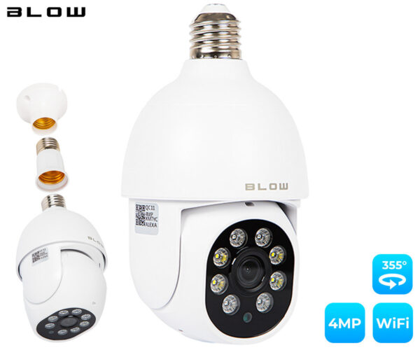 BLOW T-834 IP kamera + LED žarnica, 2v1, WiFi, Full HD 4MP, vrtenje, nagibanje, IR nočno snemanje, senzor gibanja, aplikacija, bela