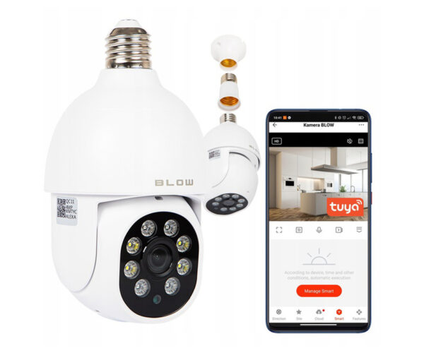 BLOW T-834 IP kamera + LED žarnica, 2v1, WiFi, Full HD 4MP, vrtenje, nagibanje, IR nočno snemanje, senzor gibanja, aplikacija, bela - Image 2