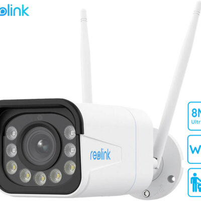 Reolink W430 IP kamera, 8MP Ultra HD, WiFi 6, nočno snemanje, IR LED diode, reflektorji, vodoodporna, aplikacija, dvosmerna komunikacija, 5x ZOOM, bela