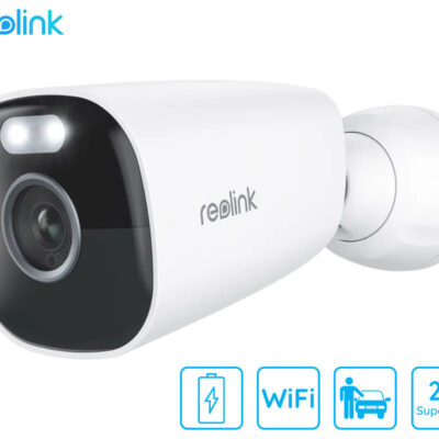 Reolink ARGUS B340 IP kamera, 2K 5MP Super HD, Dual WiFi, baterija, barvno nočno snemanje, LED reflektorji, aplikacija, vodoodporna, dvosmerna komunikacija, bela