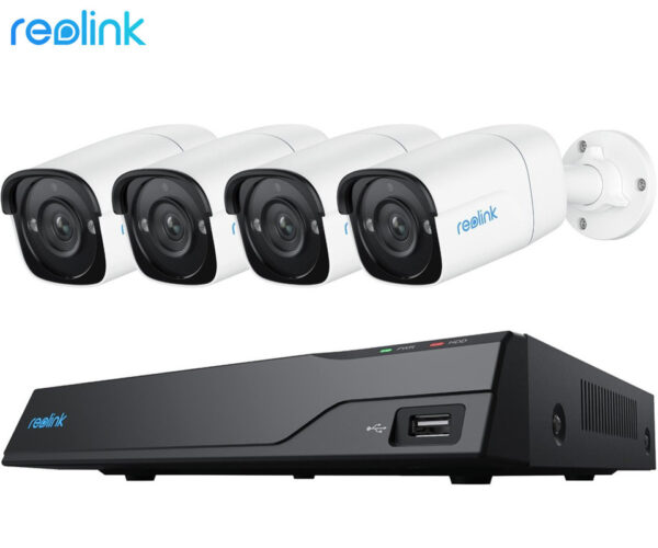 Reolink NVS8-5MB4 varnostni komplet, 1x NVR snemalna enota (2TB) + 4x IP kamere P320, 5MP Super HD, zaznavanje gibanja, IR LED, mikrofon, aplikacija, IP67