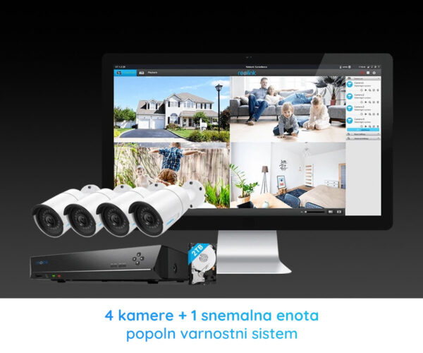 Reolink NVS8-5MB4 varnostni komplet, 1x NVR snemalna enota (2TB) + 4x IP kamere P320, 5MP Super HD, zaznavanje gibanja, IR LED, mikrofon, aplikacija, IP67 - Image 2