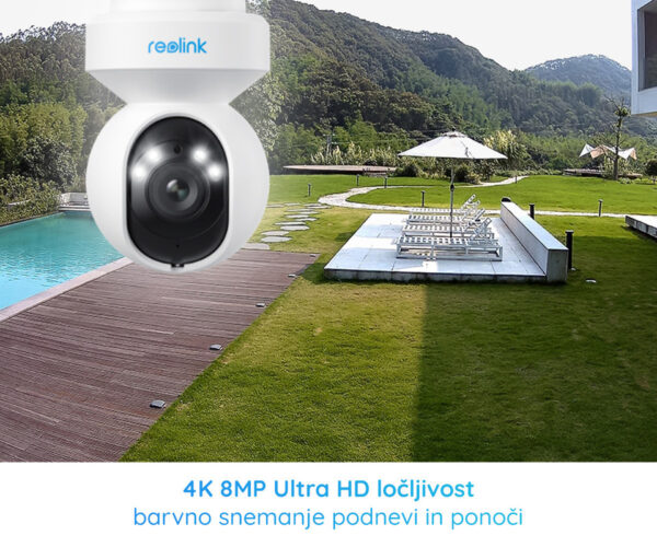 Reolink E560P IP kamera, PoE, 4K 8MP Ultra HD, vrtenje in nagibanje, IR nočno snemanje, LED reflektorji, aplikacija, vodoodporna, dvosmerna komunikacija, bela - Image 2