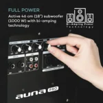 Auna Cube 1812, 2.1 Aktivni PA Set, 1600 Watt, 18″ Subwoofer, 2 x 12″ Zvočnik (razstavni eksponat - rabljeno!) - Image 3