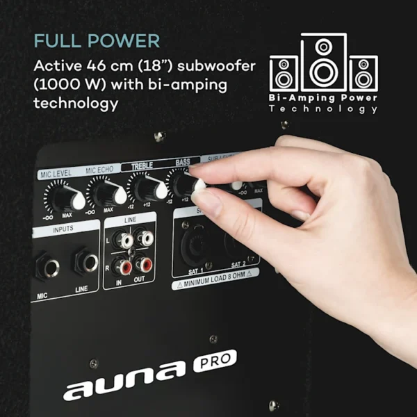 Auna Cube 1812, 2.1 Aktivni PA Set, 1600 Watt, 18″ Subwoofer, 2 x 12″ Zvočnik (razstavni eksponat - rabljeno!) - Image 3