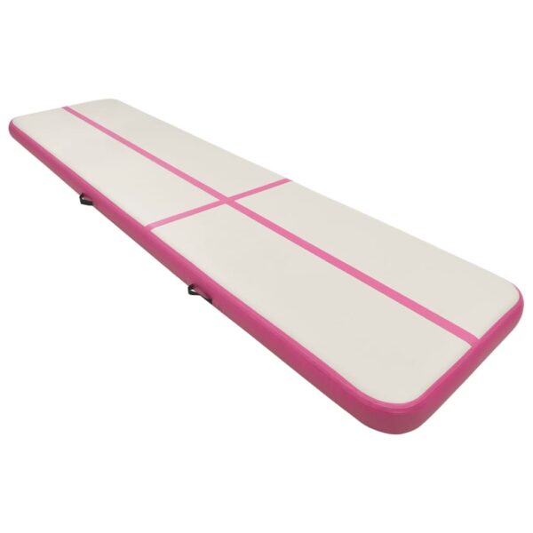 Napihljiva gimnastična podloga s tlačilko 700x100x20 cm roza - Image 2