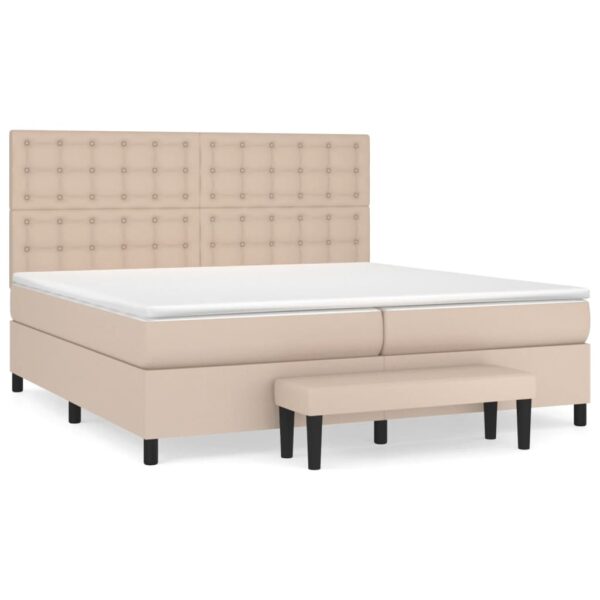 Box spring postelja z vzmetnico kapučino 200x200 cm um. usnje - Image 2