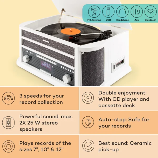 Auna Belle Epoque 1908 DAB Retro stereo sistem (beli les) - Image 2
