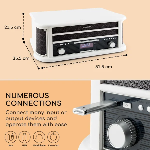 Auna Belle Epoque 1908 DAB Retro stereo sistem (beli les) - Image 6