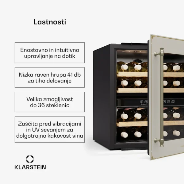 Klarstein Vinsider Victoria 36 vgradni hladilnik za vino (vintage kremna barva), 36 steklenic - Image 2