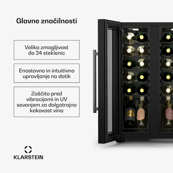 Klarstein Shiraz vinska vitrina, 2 hladilni coni, upravljanje na dotik (24 steklenic) - Image 2