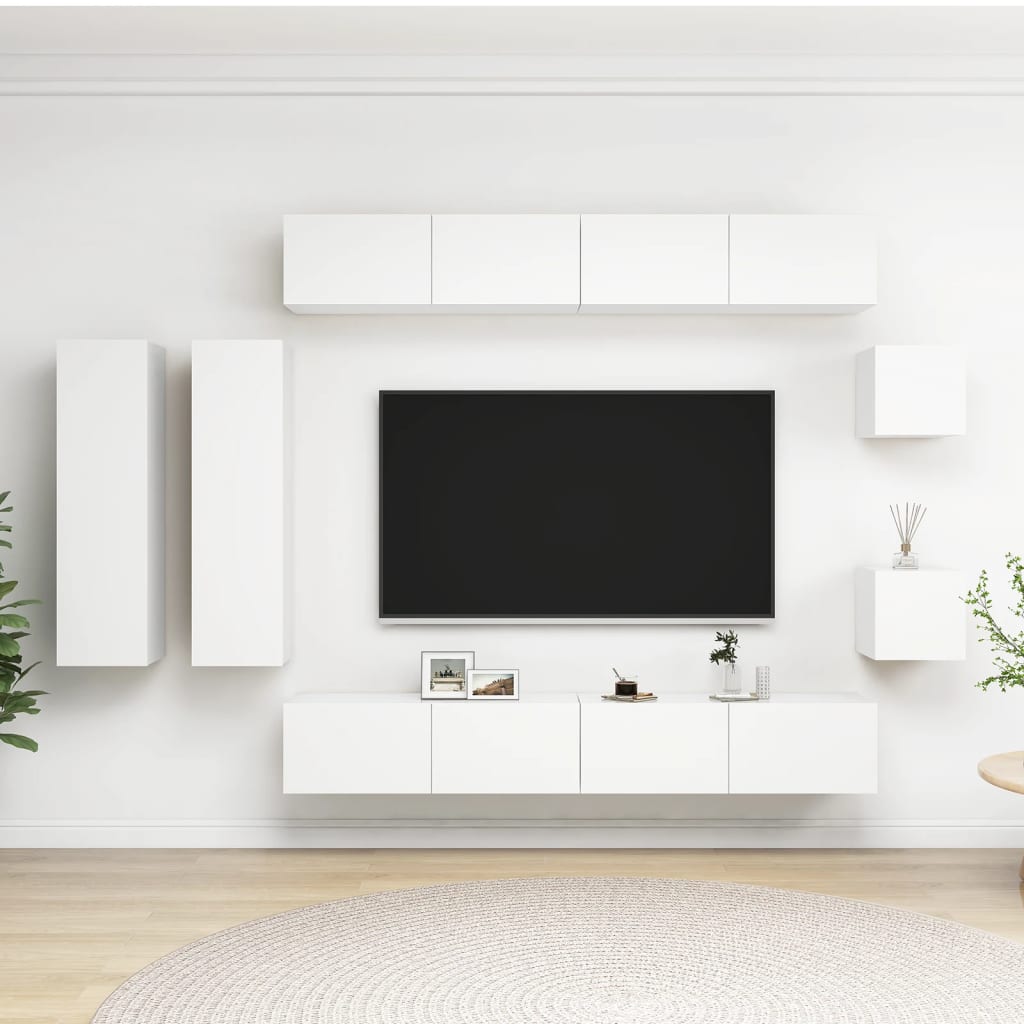 Komplet TV omaric 8-delni bel konstruiran les