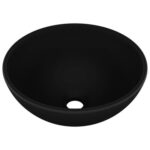 Razkošen umivalnik okrogel mat črn 32,5x14 cm keramičen - Image 2