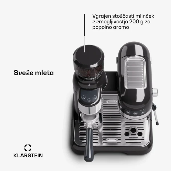 Klarstein Bella Café retro espresso aparat za kavo z mlinčkom (črna) - Image 2