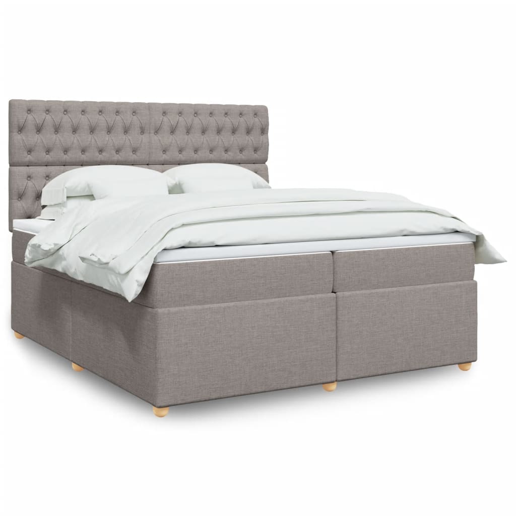 Box spring postelja z vzmetnico taupe 200×200 cm blago