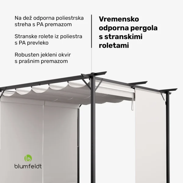 Blumfeldt Pantheon Robust pergola, 3 x 3m, s stranskimi ponjavami, bež - Image 2